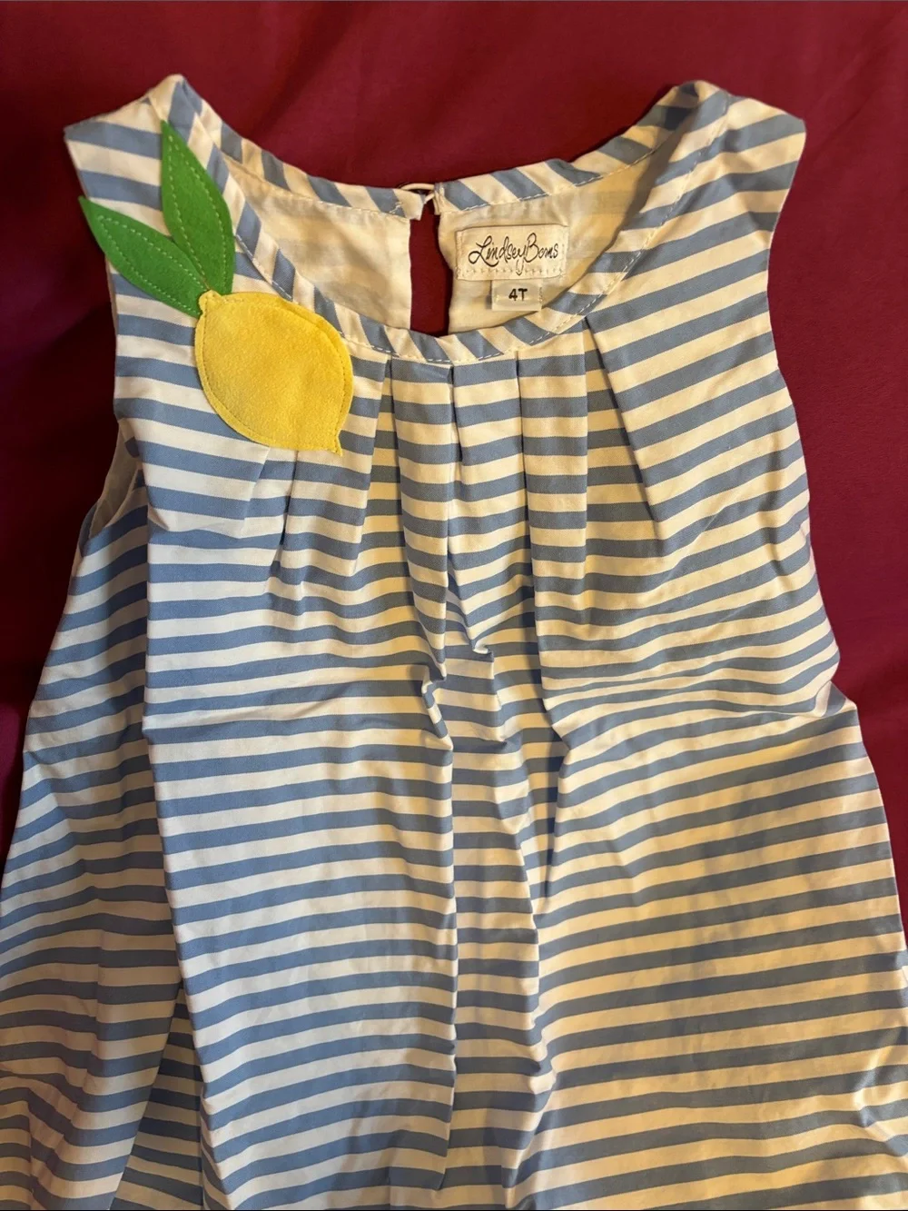 Lemon Appliqué Blue & White Striped Girls' Dress - 4T